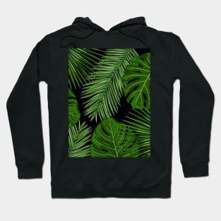 Tropical Leaves on Black Background Hoodie